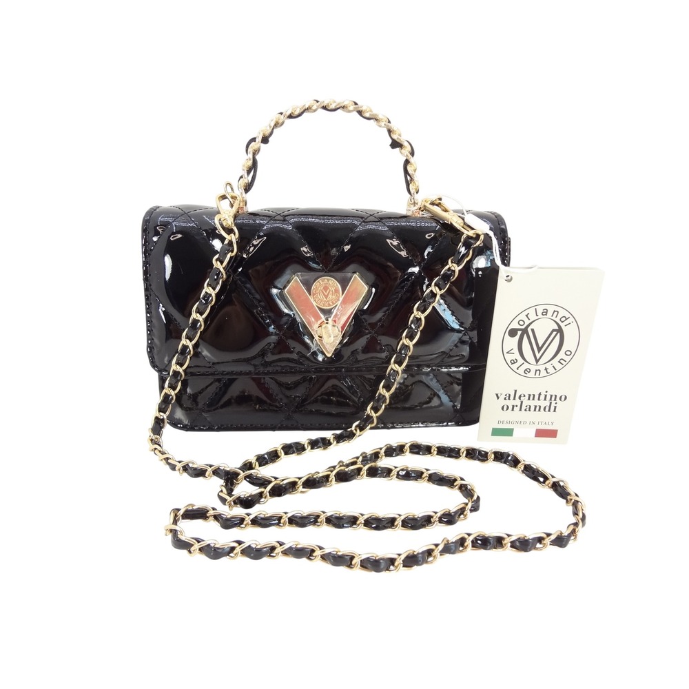 Valentino Orlandi Crossbody Bag Small Black New Quilted Patent Leather